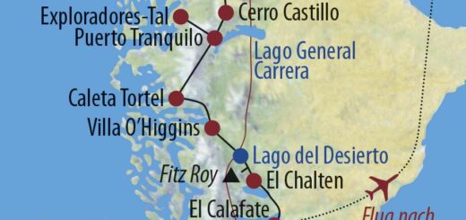 Karte Reise Chile • Argentinien Einsamkeit in Patagonien 2022