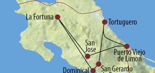 Karte Reise Costa Rica Karibik, Nebelwald und Hellrote Aras 2022