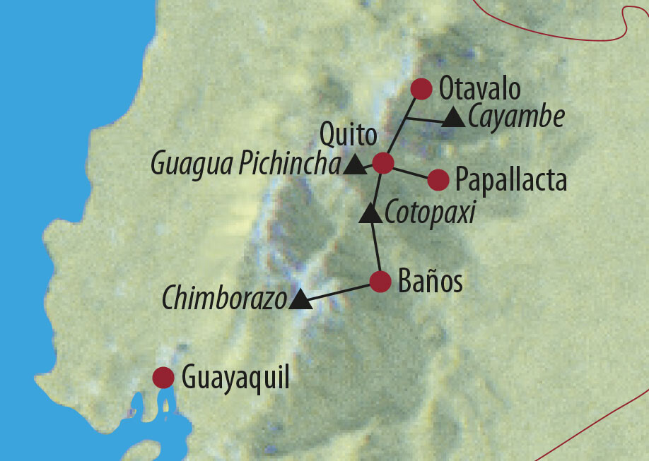 Ecuador Cayambe (5790 m), Cotopaxi (5897 m), Chimborazo (6310 m) Gipfel Cotopaxi Karte