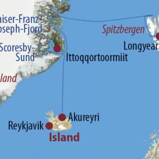 Karte Reise Spitzbergen • Grönland • Island Herbstlicher Farbrausch in der Arktis 2022